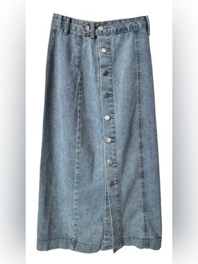 Vintage Style Button Front Denim Midi Skirt Small 90s Y2K Western Prairie
